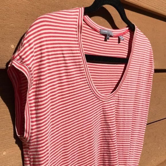 Vince Red & Tan Striped Top Front Pulled Detail Casual Shot Sleeve Shirt Size S - Picture 8 of 8